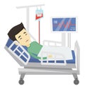 Man lying in hospital bed vector illustration.