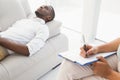 Man lying on sofa talking to his therapist Royalty Free Stock Photo