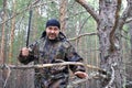 Man with a machete in the forest Royalty Free Stock Photo