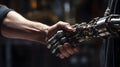 man and machine handshake, neural network generated image Royalty Free Stock Photo