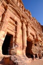 The man-made caves carved in red mountain in Petra - the capital of the Nabatean kingdom in Wadi Musa city at Jordan