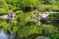 Man made pond surrounded by lush vegetation, Shore Acres State Park Botanical Garden, Oregon Royalty Free Stock Photo