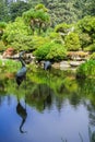 Man made pond surrounded by lush vegetation, Shore Acres State Park Botanical Garden, Oregon Royalty Free Stock Photo