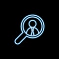 man in magnifier line icon in neon style. One of Headhunting, HR collection icon can be used for UI, UX