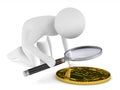 Man with magnifier on white background. Isolated 3D illustration Royalty Free Stock Photo