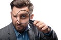 Man with magnifying glass on white background Royalty Free Stock Photo