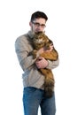 Man with maine coon cat Royalty Free Stock Photo