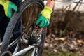 Man maintaining his bicycle for the new season Royalty Free Stock Photo