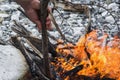 Man makes the fire in nature