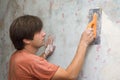 Man makes renovation indoor Royalty Free Stock Photo