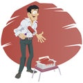 Man makes repairs. Male with paint roller. Illustration for internet and mobile website Royalty Free Stock Photo
