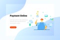 Man makes Secure safety Online Payment Flat vector illustration. Landing Page design template