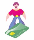 Man makes shopping easily. Surfing on a Credit Card, convenient payment concentration. Pleasure of purchase.