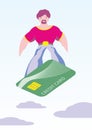 Man makes shopping easily. Surfing on a Credit Card, convenient payment concentration. Pleasure of purchase.