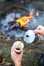 A man making coffee on nature Royalty Free Stock Photo