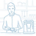 Man making coffee vector sketch illustration. Royalty Free Stock Photo