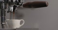 Man making espresso with single spout portafilter on coffee machine