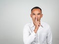 The man making finger on lips silence gesture, pst, shh Royalty Free Stock Photo