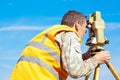 Man making measuring with theodolite Royalty Free Stock Photo
