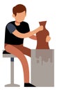 Man making pottery. Guy working with raw clay Royalty Free Stock Photo