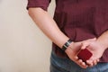 man making proposal with wedding ring and gift box, wedding concept Royalty Free Stock Photo