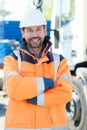 man making report in natural gas factory Royalty Free Stock Photo