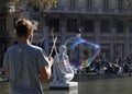 Man making soap bubbles