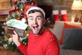 Man making tons of money during Christmas time Royalty Free Stock Photo