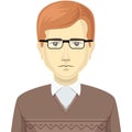 Man male character avatar, vector portrait. Nerd type clothes with glasses. Hipster fashion style.