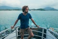 Man male model with beard on the ship in asia Royalty Free Stock Photo