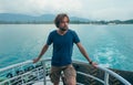 Man male model with beard on the ship in asia Royalty Free Stock Photo