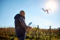 Man manage drone at sky Royalty Free Stock Photo