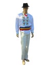 Man mannequin in national traditional balkanic, moldavian, romanian costume isolated over white