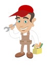 Man manual worker holding a wrench and tool box Royalty Free Stock Photo