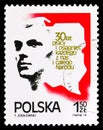 Man and map of Poland, 30th anniversary of People's Republic of Poland serie, circa 1974