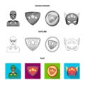 Man, mask, cloak, and other web icon in flat,outline,monochrome style.Costume, superman, superforce, icons in set