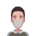 Man in a mask because of fine dust in air. Dusty air pollution. Vector flat illustration