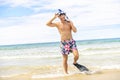 Man with mask for snorkling at the seaside beach Royalty Free Stock Photo