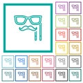 Man masquerade mask with stick outline flat color icons with quadrant frames Royalty Free Stock Photo