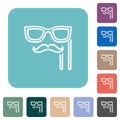 Man masquerade mask with stick outline rounded square flat icons Royalty Free Stock Photo