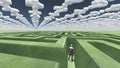 Man in maze with question mark clouds Royalty Free Stock Photo