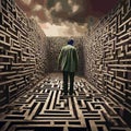 man in a maze suffering from mental health issues, ai generated
