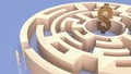 The man and maze to gold dollar symbol 3d rendering