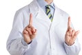 Man in medical coat raising both forefingers in a speech Royalty Free Stock Photo