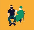 Doctor in medical face mask getting Covid-19 or flu vaccine by professional nurse at the hospital.Man in medical face mask getting