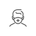 Man in medical mask. Human protection from coronavirus icon. Doctor equipment. Infection safety line symbol.