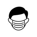 Man with medical mask icon in air pollutions concept