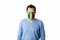 Man in medical mask. Isolated. Coronavirus outbreak in Europe. Pandemic in Italy Royalty Free Stock Photo