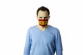 Man in medical mask. Isolated. Coronavirus outbreak in Europe. Pandemic in Spain