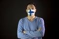 Man in medical mask. Isolated. Coronavirus outbreak in Finland. Global pandemic Royalty Free Stock Photo